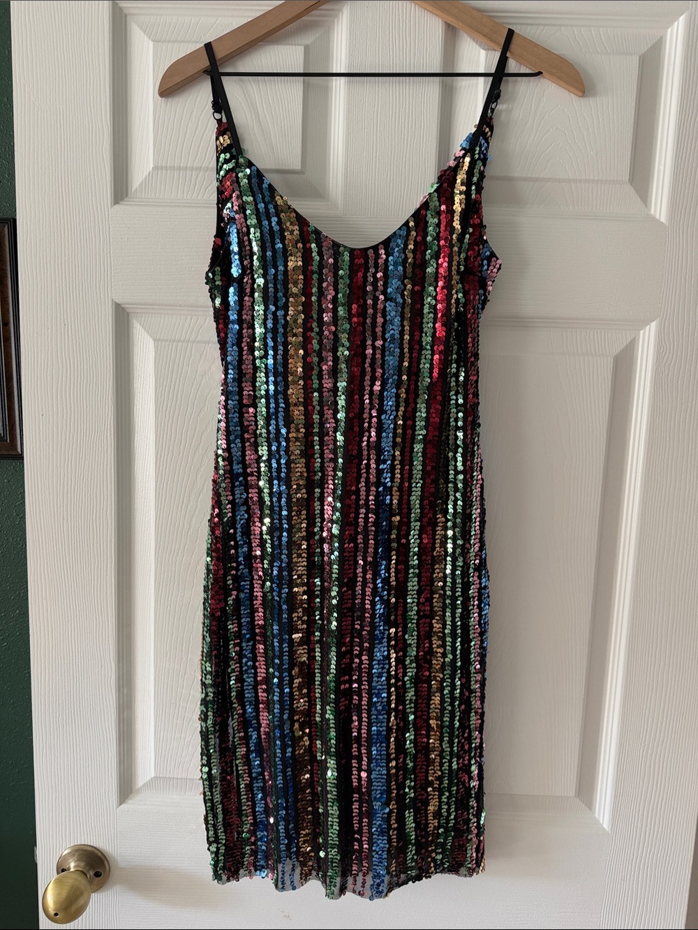 bebe Black Multicolor Sequin Stripe Mini Dress